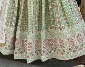 Green pista partywear silk Lehenga