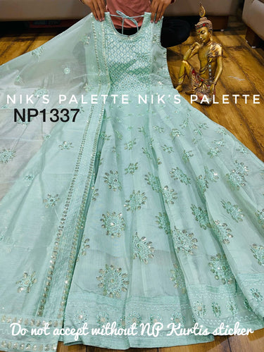 Niks collection: green chanderi anarkali