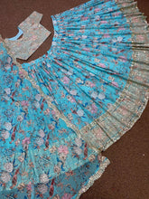 Sea blue - Floral and bird digital print Lehenga