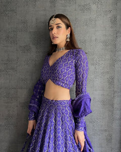 Purple sequins embroidered Lehenga