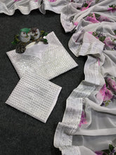 White and silver floral saree