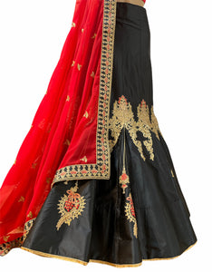Red and black party wear lehenga
