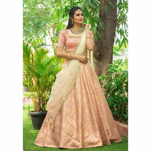 Kanjiveram silk Lehenga in pink