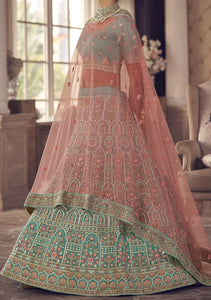 Persian green organza Lehenga