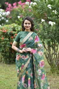 Organza floral digital print saree