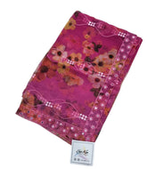 Pink floral mirror work net dupatta
