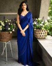 Royal blue partywear sequinned saree
