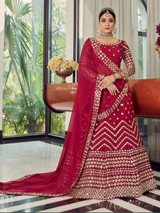 Kavya catalogue: Coral red Lehenga