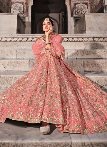 Peach thread work Lehenga