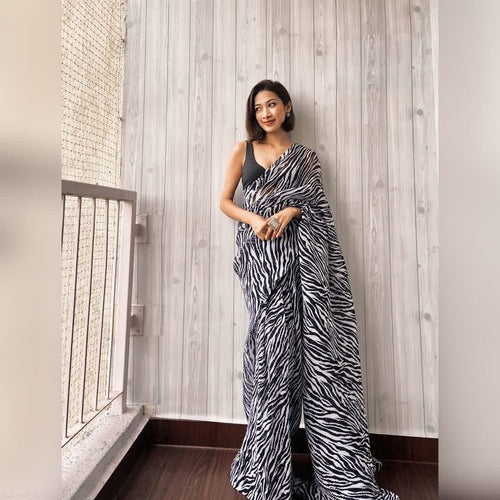 Zebra print crush saree