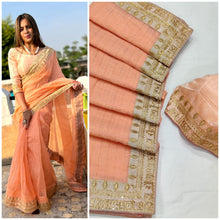 Chequered square saree in peach