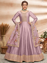 Art silk gown with floral dupatta- mauve