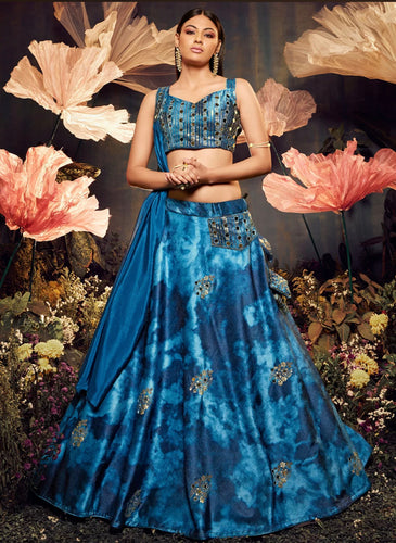 Navy blue velvet Lehenga