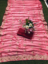 Two tone vichitra silk peanut pink saree