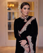 Elegance: Black velvet saree