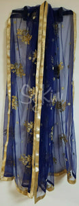 Royal blue net embroidered dupatta