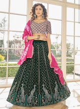 Green and pink peacock Lehenga