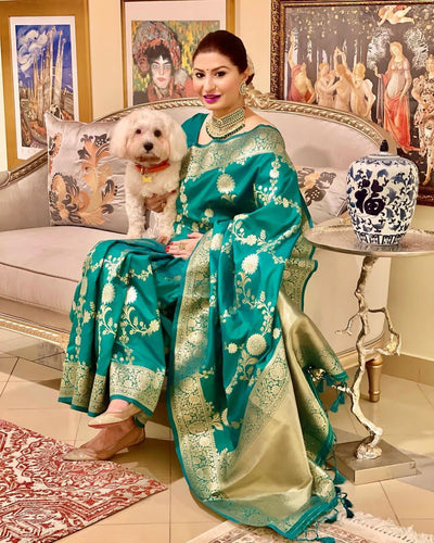 Rama green banarasi saree