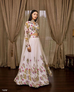 White digital printed Lehenga