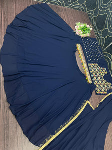 Navy blue flared with belt