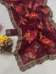 Chiffon digital floral sarees - lots of colours