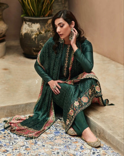 Green bandhej silk suit - readymade