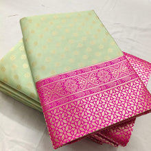 Kanchipuram mint green and pink saree