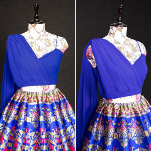 Indo western: Royal blue sweetheart banarasi Lehenga