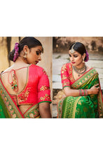 Green And Orange Color Embroidered Saree In Silk And Jacquard Fabric