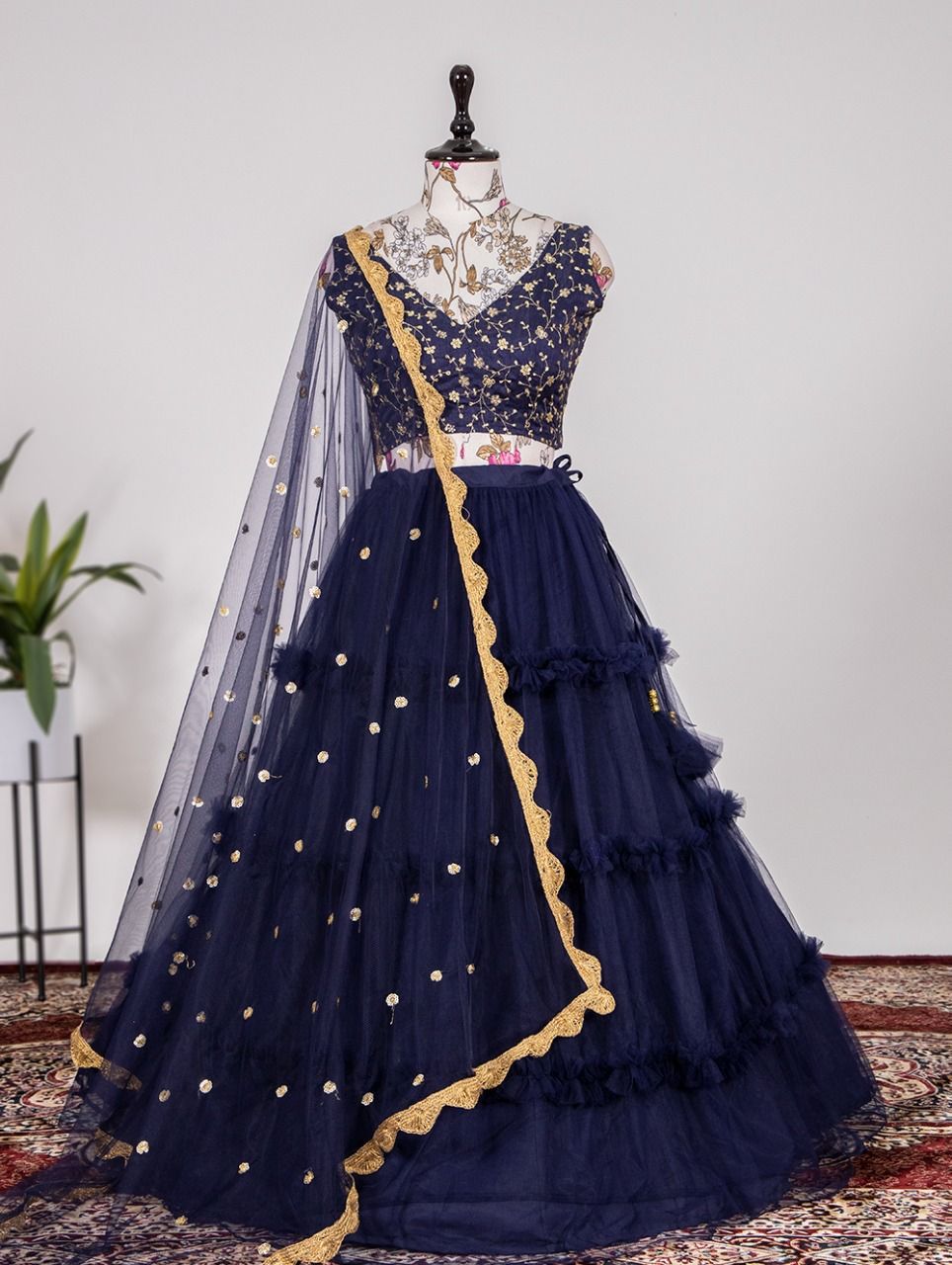 Blue net tiered Lehenga