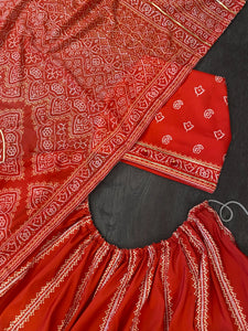 Red bandhani silk printed Lehenga
