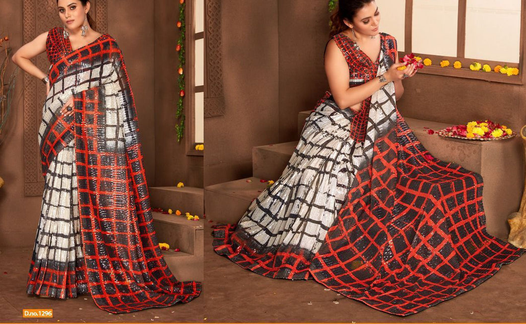 Wedding exclusive checks sequins saree