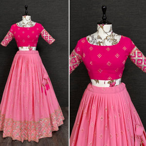 Pink mirror work Lehenga