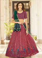 Deep pink and green peacock Lehenga