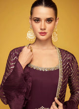 Wine chinnon embroidered gown