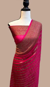 Classic traditional khadi saree in rani pink