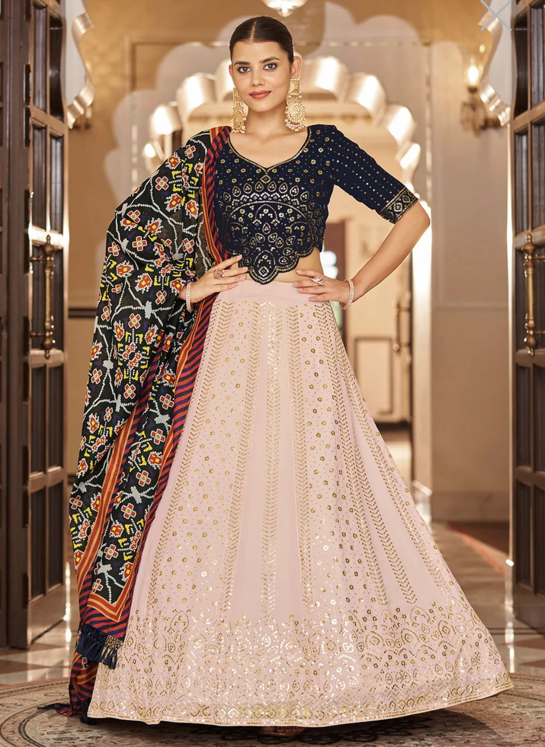 Misha collection vol 2 - blush pink and navy blue designer Lehenga