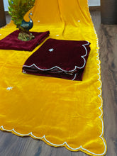 Yellow velvet saree with dupatta