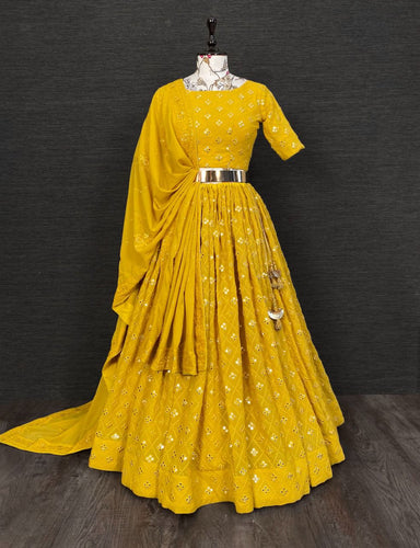 Mustard mirror Lehenga