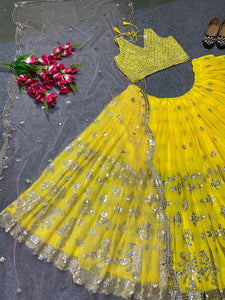 Yellow and baby pink sequence Lehenga