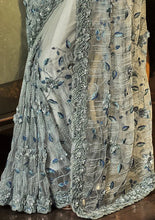 Swarovski designer saree collection: Grey net saree
