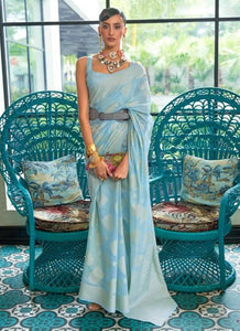 Chikankari work Lucknowi saree - aqua blue