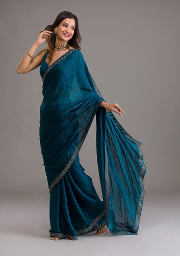 Swarovski diamond work saree with Swarovski belt