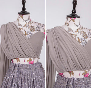 Indo western silver shimmer sweetheart Lehenga - readymade