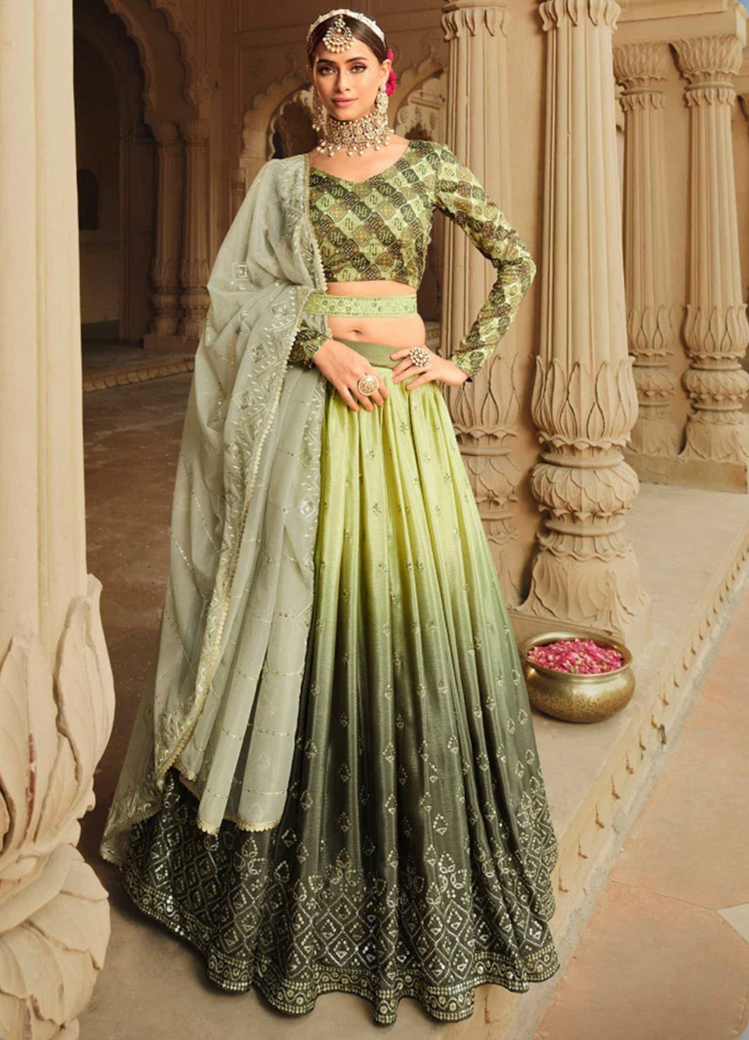 Misha collection - shaded pista green sequins Lehenga