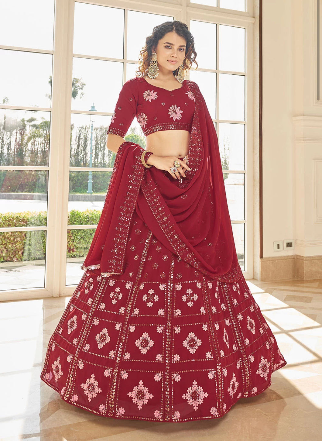 Red floral Lehenga