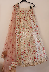 Cream tussar silk lehenga