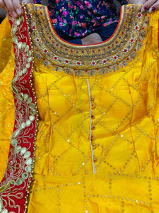 Niks collection: Yellow silk gown with bandhni