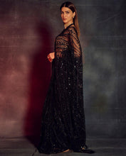 Partywear black net saree with sequins