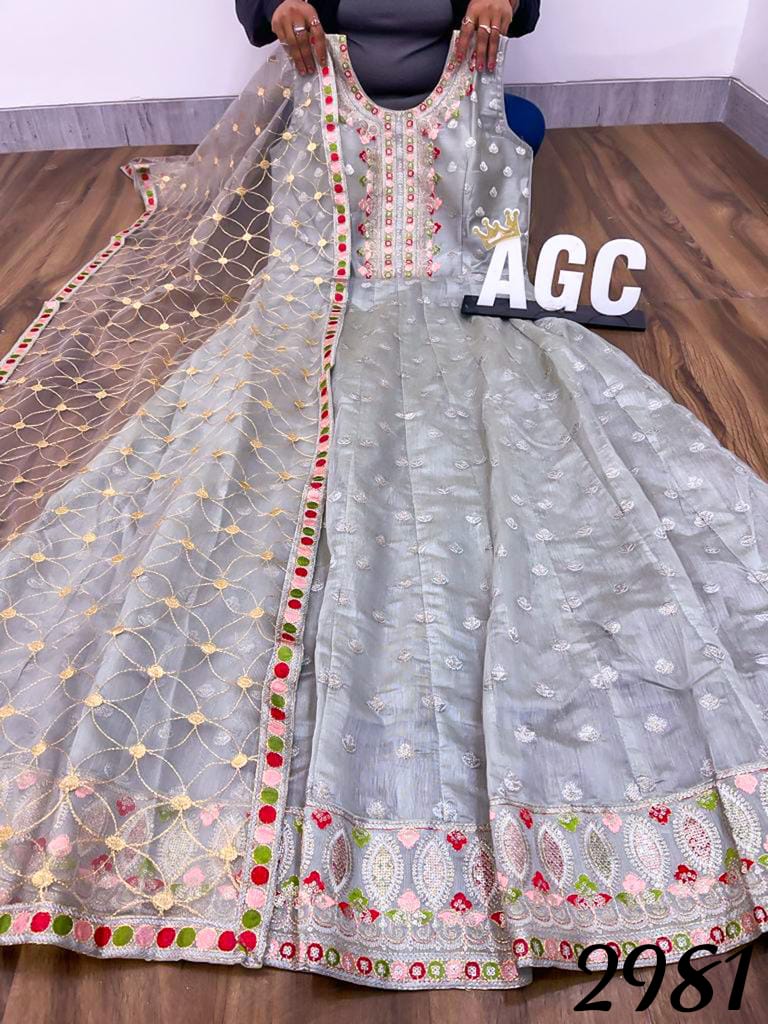 AGC Collection- partywear grey silk gown